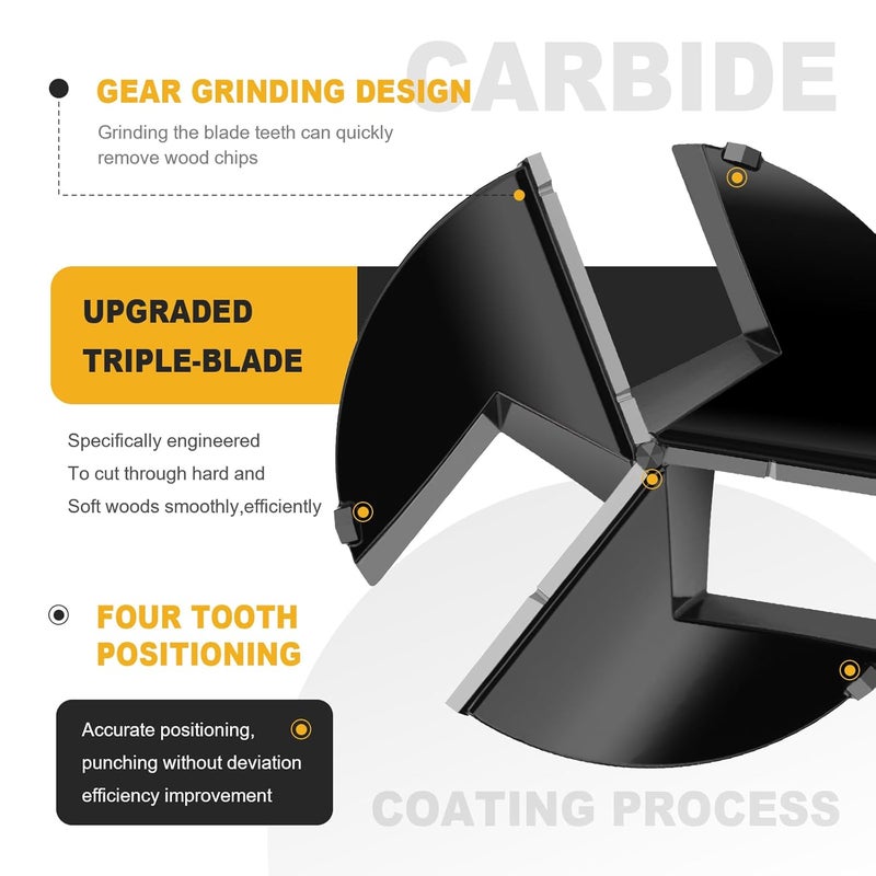 WOBLLMX 2-3/8" Forstner Drill Bit with 3/8" Quick Change Hex Shank,Triple Flute Tungsten Carbide Tipped - for Hard Wood,Soft Wood Woodworking Hinge Cutter Tool Kits for Veneered Plywood Plastic - Image 3